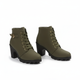 Women's lace-up ankle boots with block heel, buckle and side zipper