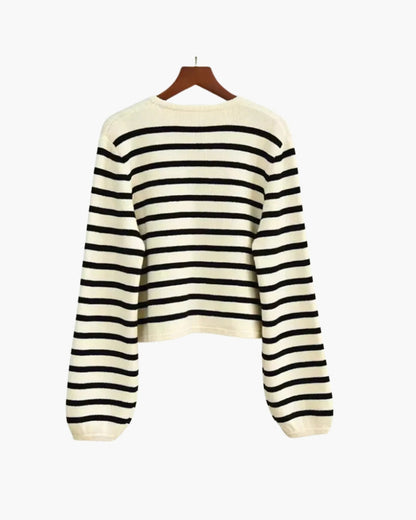 Women's striped cropped cardigan with long sleeves and button front