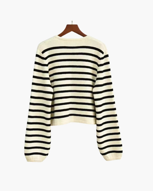 Women's striped cropped cardigan with long sleeves and button front