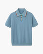 Men's ribbed knit polo shirt with short sleeves and button placket