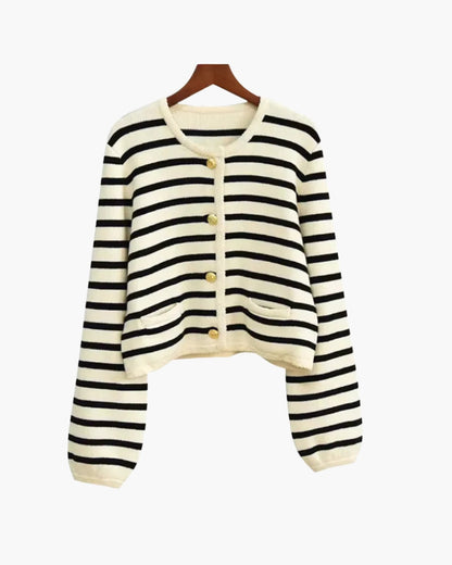 Women's striped cropped cardigan with long sleeves and button front