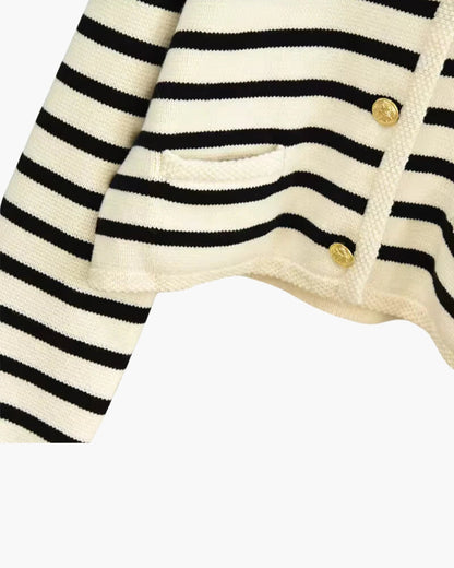 Women's striped cropped cardigan with long sleeves and button front