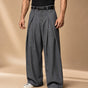 Men's wide-leg pinstripe trousers with pleated front, buttons and belt loops