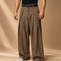 Men's wide-leg pinstripe trousers with pleated front, buttons and belt loops