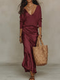 Women's V-neck dress set with sleeveless long dress and long-sleeve sweater