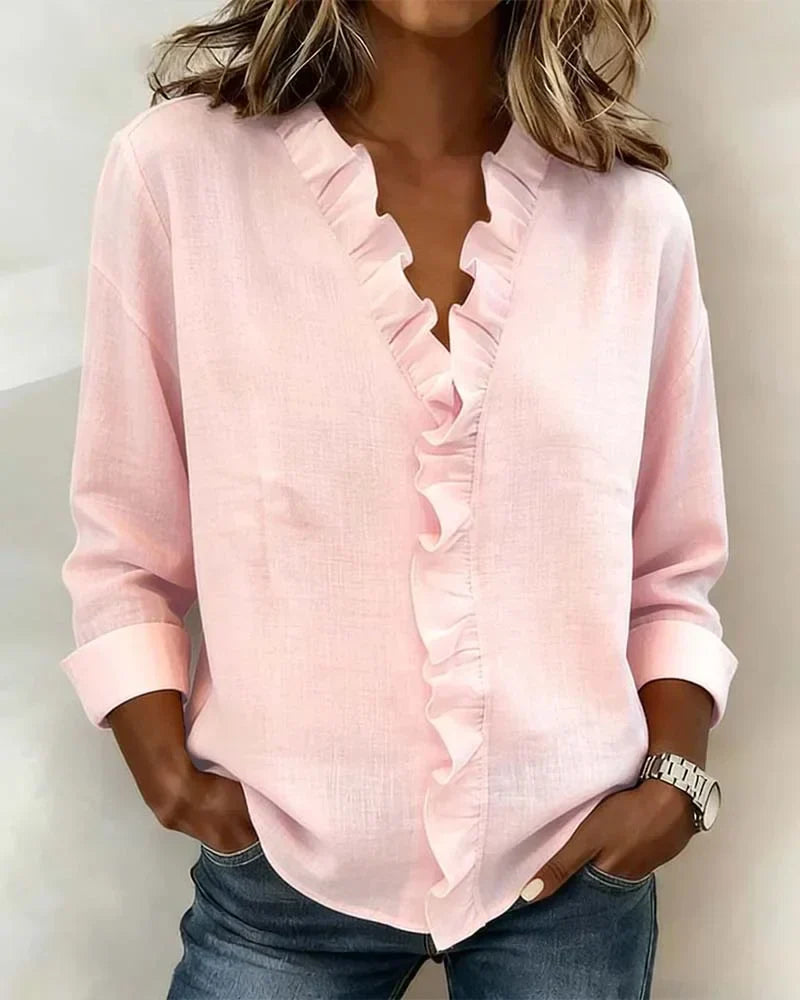 Isla Ruffled Long Sleeve Blouse 0