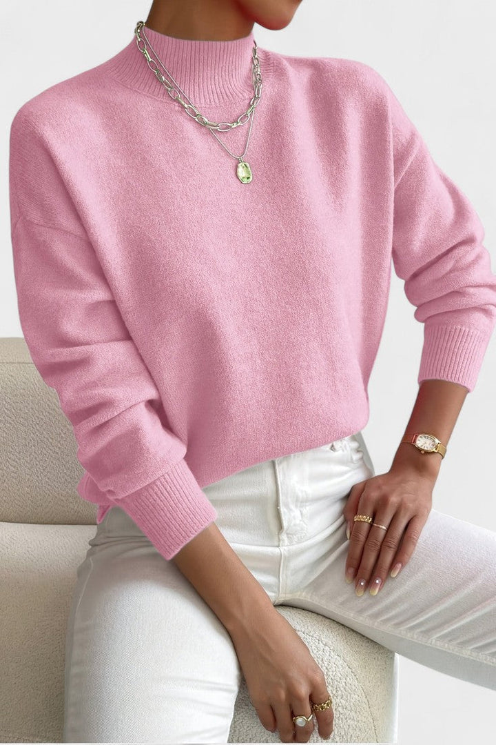 Women's long sleeve turtleneck sweater with ribbed trims