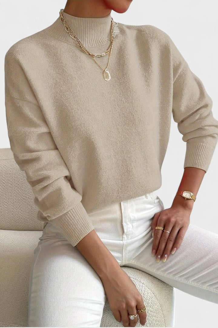 Women's long sleeve turtleneck sweater with ribbed trims