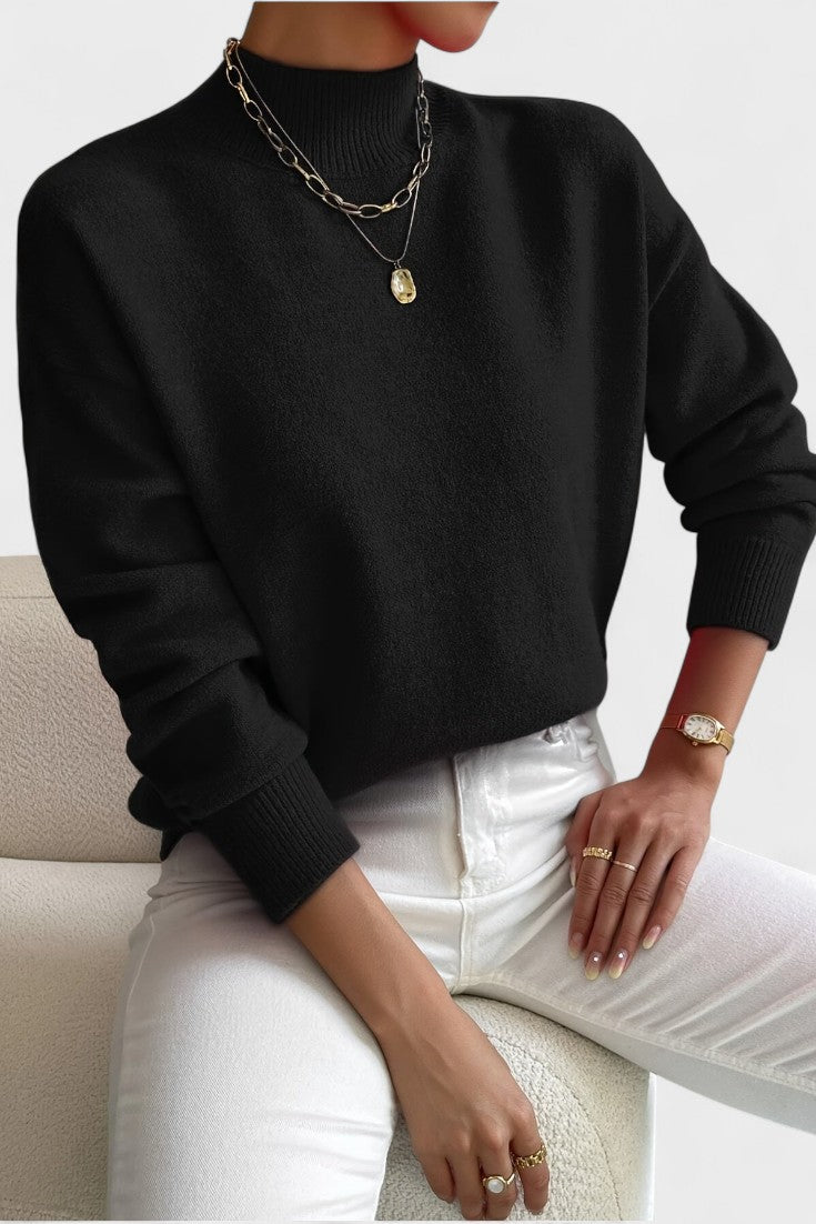 Women's long sleeve turtleneck sweater with ribbed trims