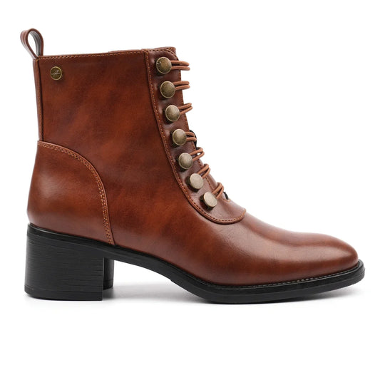 Women's lace-up ankle boots with round toe and block heel