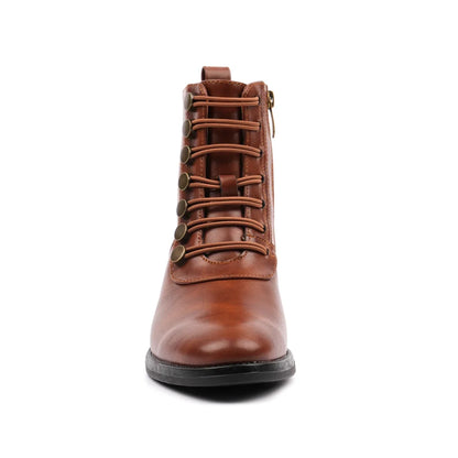 Women's lace-up ankle boots with round toe and block heel