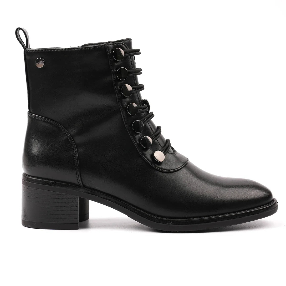 Women's lace-up ankle boots with round toe and block heel