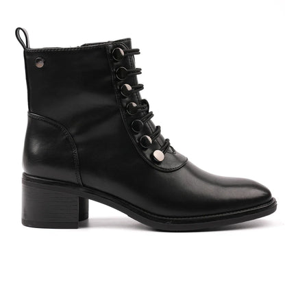 Women's lace-up ankle boots with round toe and block heel