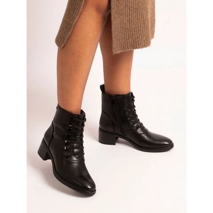 Women's lace-up ankle boots with round toe and block heel