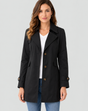 Women's short trench coat with notched lapel collar, button front and long sleeves