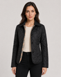 Women's diamond-quilted jacket with a collared button front and long sleeves