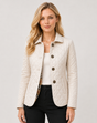 Women's diamond-quilted jacket with a collared button front and long sleeves