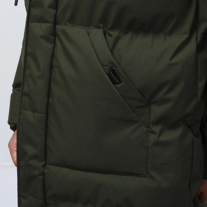 Men's long hooded puffer coat with front pockets