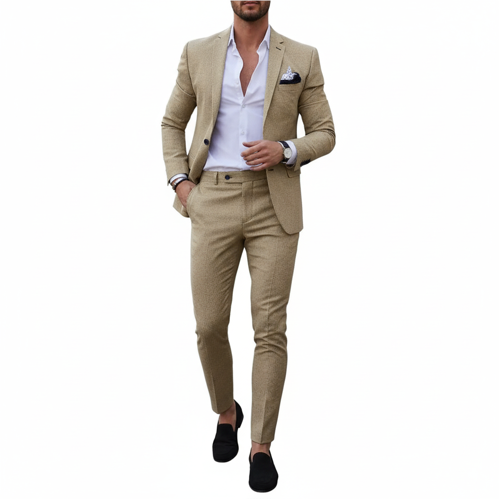 Men's tailored notch lapel suit set with matching jacket and trousers
