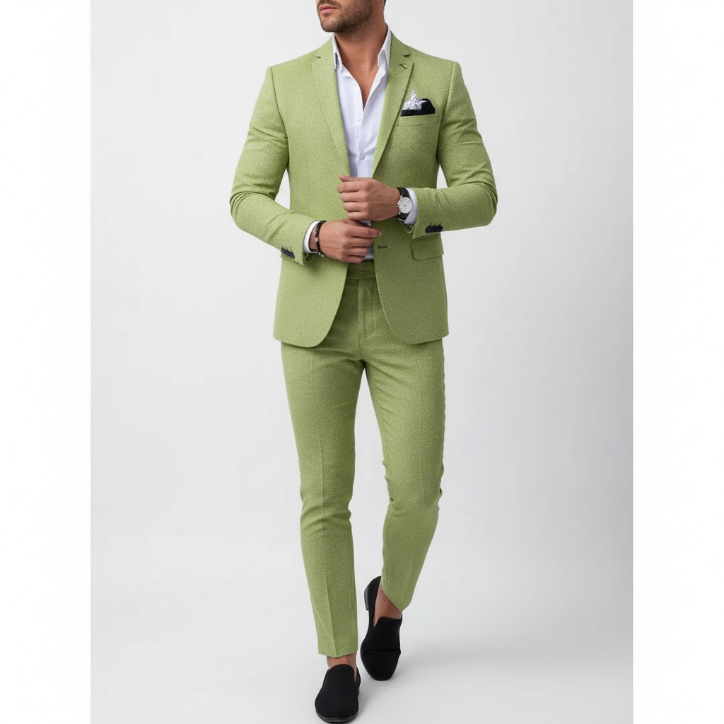 Men's tailored notch lapel suit set with matching jacket and trousers