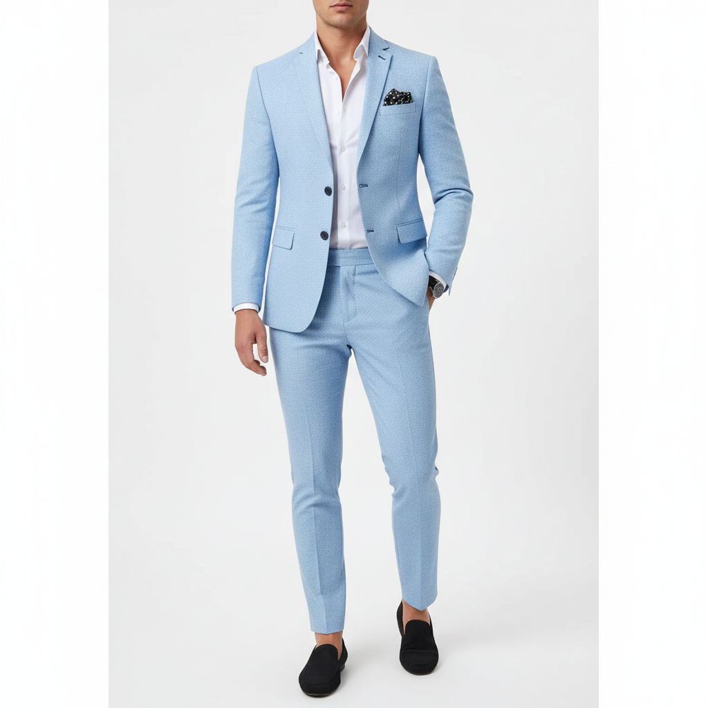 Men's tailored notch lapel suit set with matching jacket and trousers