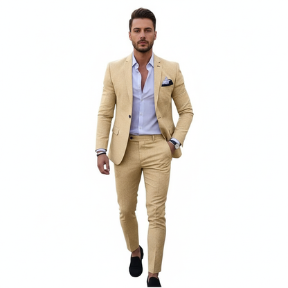 Men's tailored notch lapel suit set with matching jacket and trousers