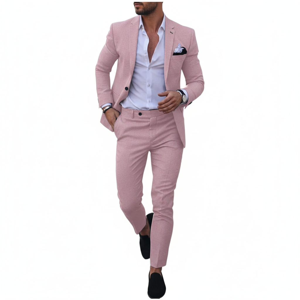Men's tailored notch lapel suit set with matching jacket and trousers