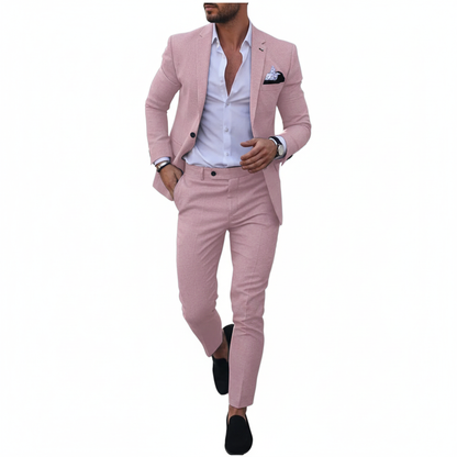 Men's tailored notch lapel suit set with matching jacket and trousers