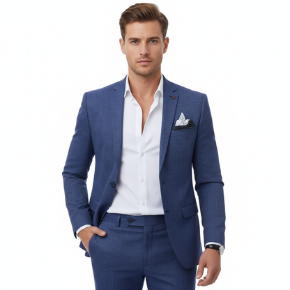 Men's tailored notch lapel suit set with matching jacket and trousers