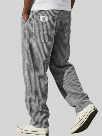 Men's wide leg ribbed corduroy pants with elastic waist and side pockets