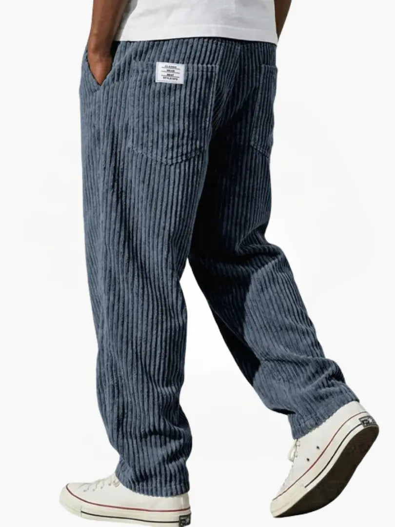 Men's wide leg ribbed corduroy pants with elastic waist and side pockets