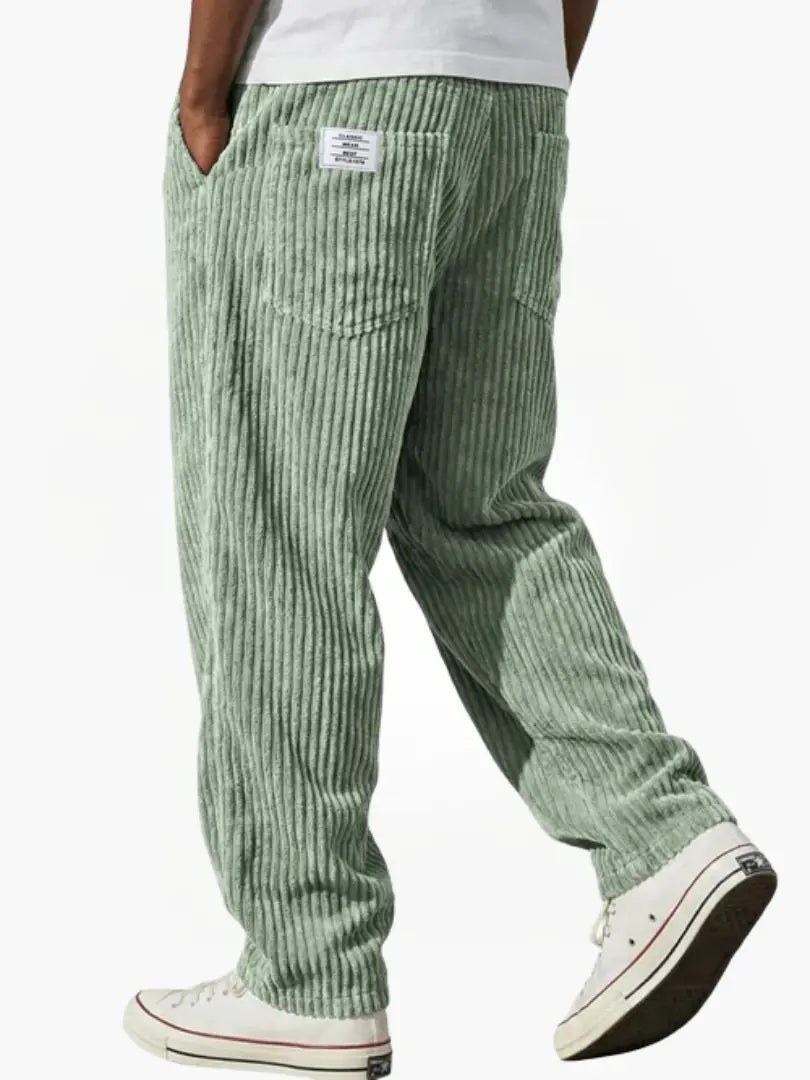 Men's wide leg ribbed corduroy pants with elastic waist and side pockets