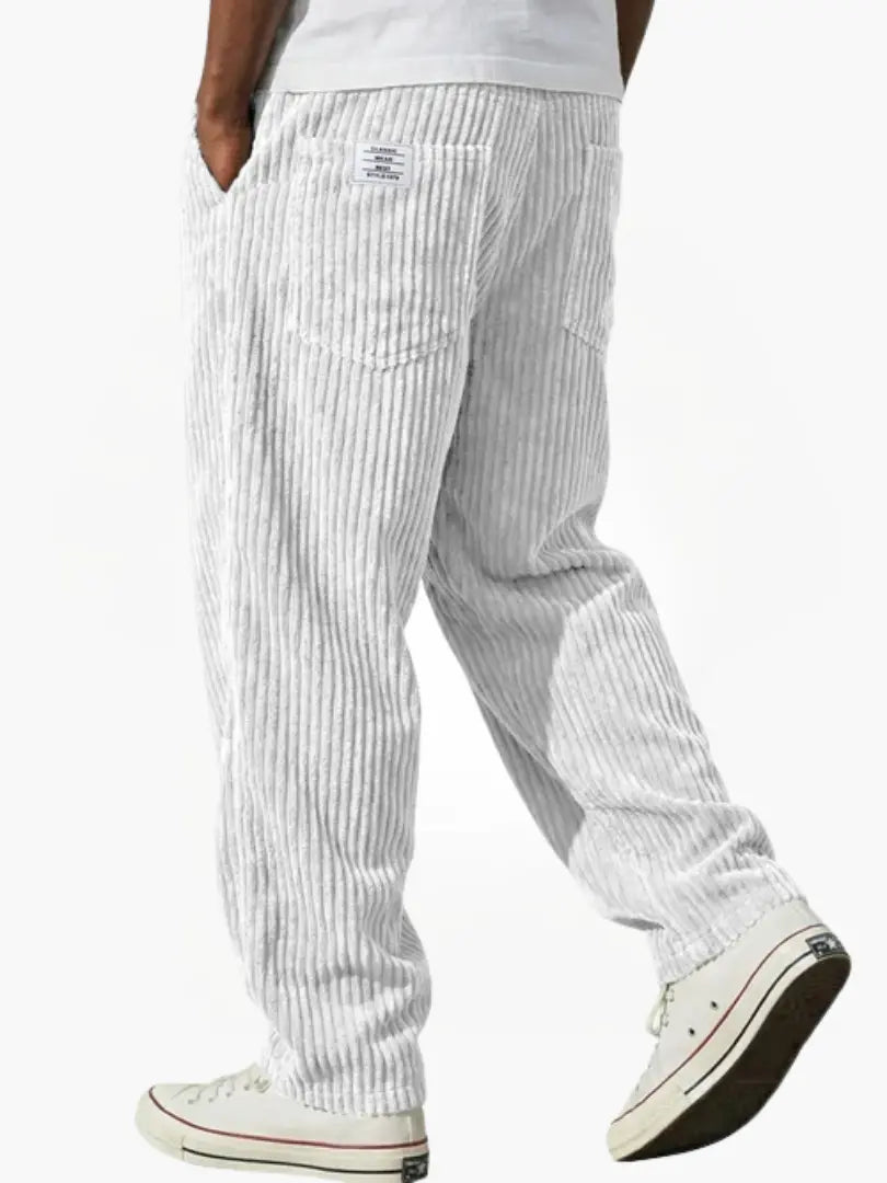 Men's wide leg ribbed corduroy pants with elastic waist and side pockets