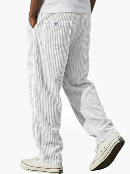 Men's wide leg ribbed corduroy pants with elastic waist and side pockets