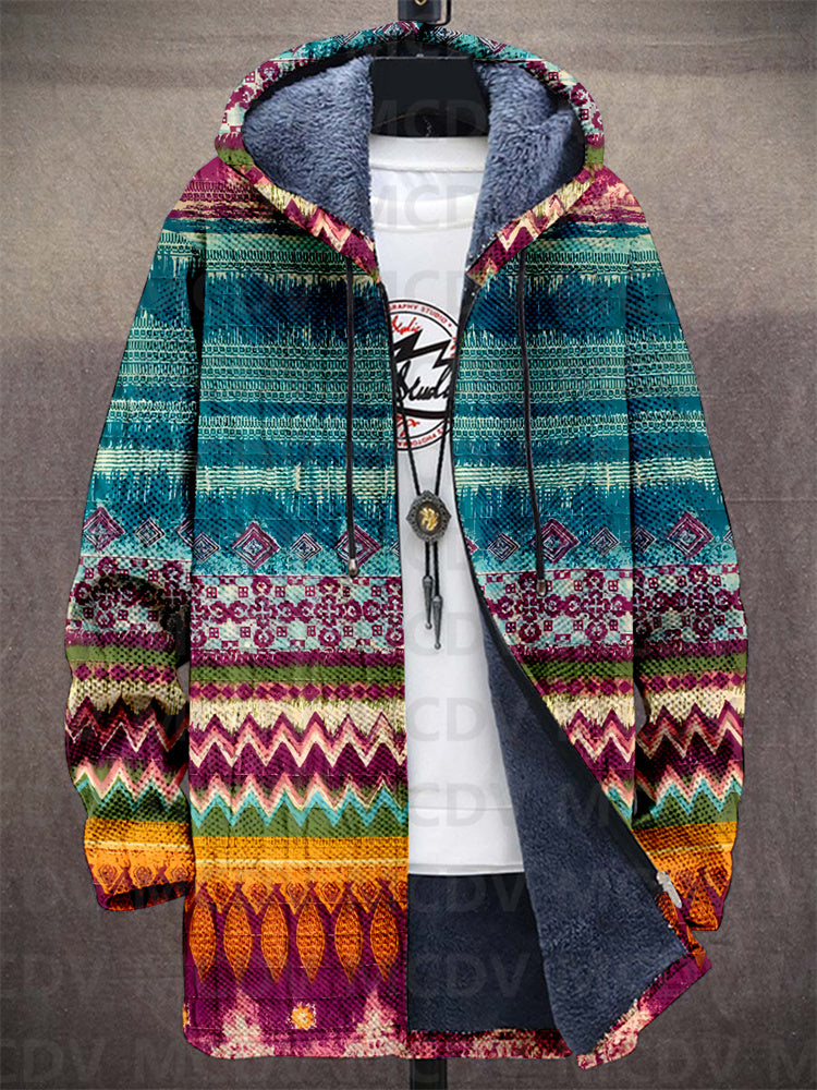 Unisex colourful geometric patterned zip-up hoodie with hood