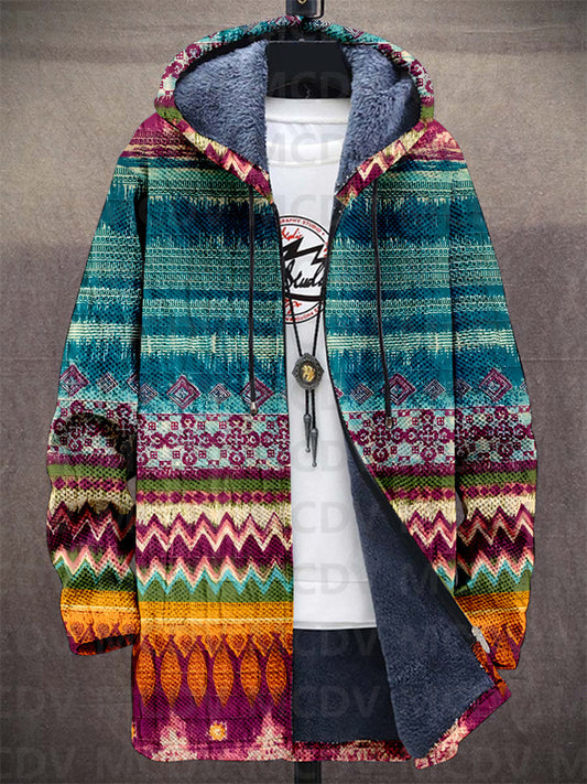 Unisex colourful geometric patterned zip-up hoodie with hood
