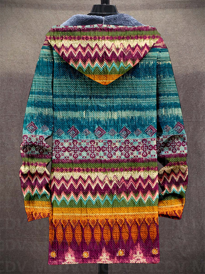Unisex colourful geometric patterned zip-up hoodie with hood