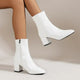 Women's glossy ankle boots with square toe and block heel