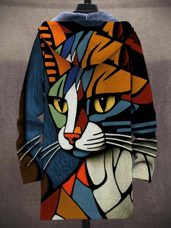 Multicolor abstract art print zip-up hoodie with hood