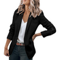Women's open front blazer with notched lapels and three-quarter sleeves
