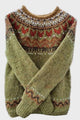 Women's olive green vintage patterned sweater with long sleeves