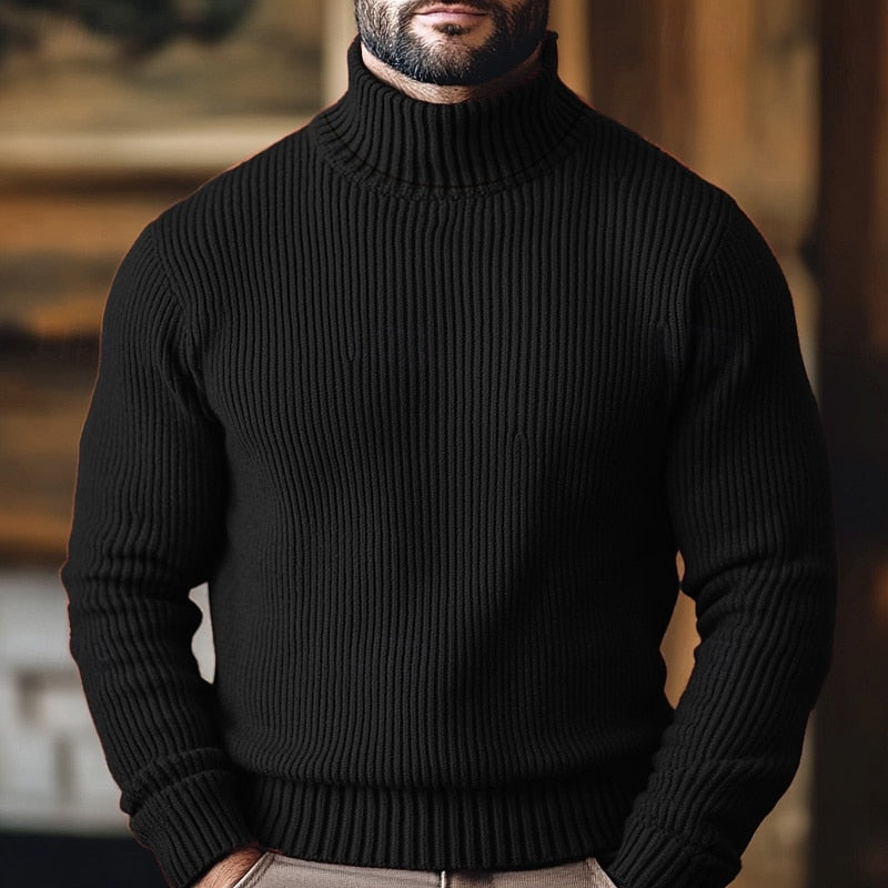 Men's long-sleeve ribbed turtleneck jumper