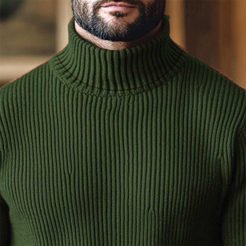 Men's long-sleeve ribbed turtleneck jumper