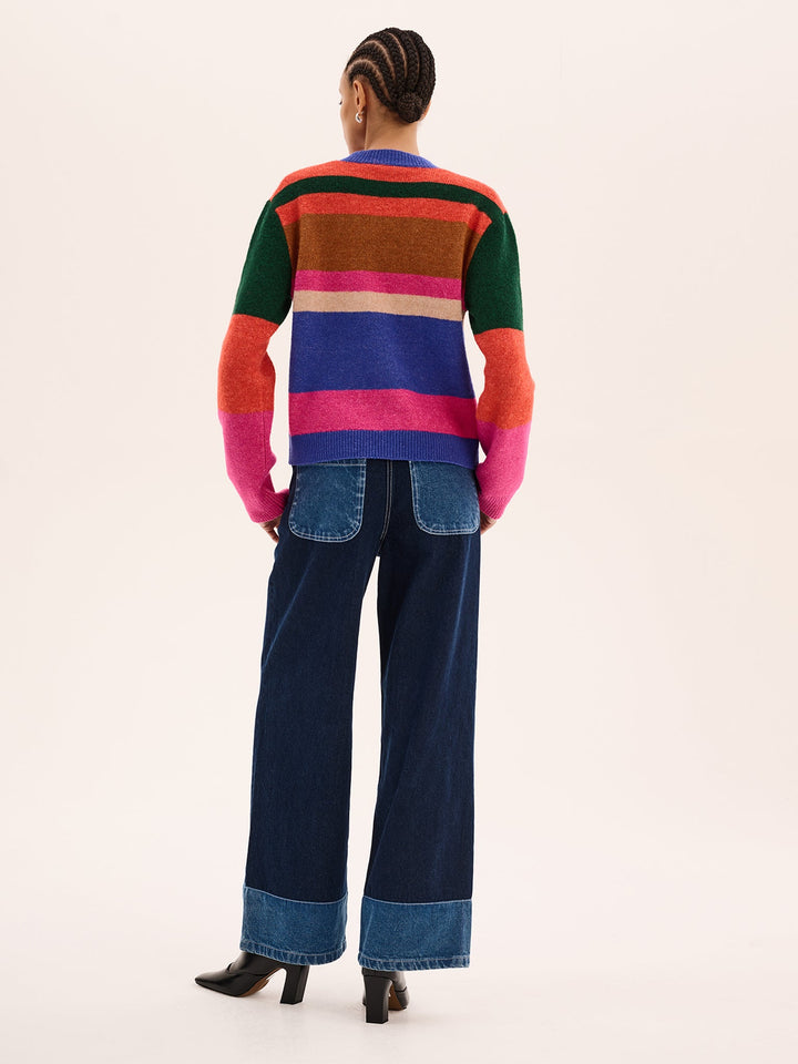 Women's colour-block striped cardigan with long sleeves and button front