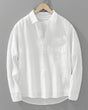 Men's long sleeve popover shirt with collar, button placket and chest pocket