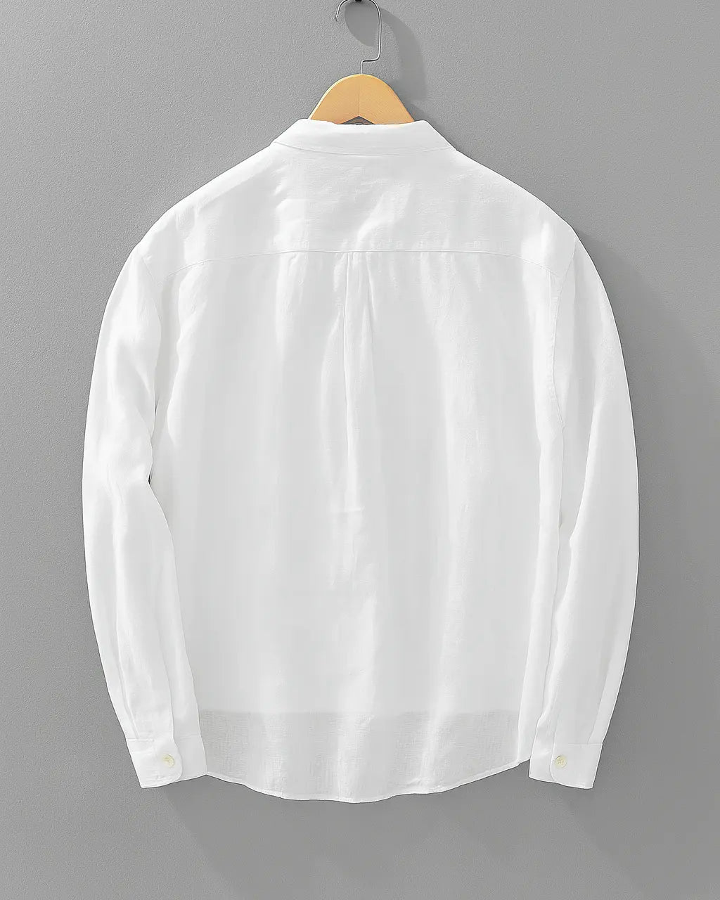 Men's long sleeve popover shirt with collar, button placket and chest pocket