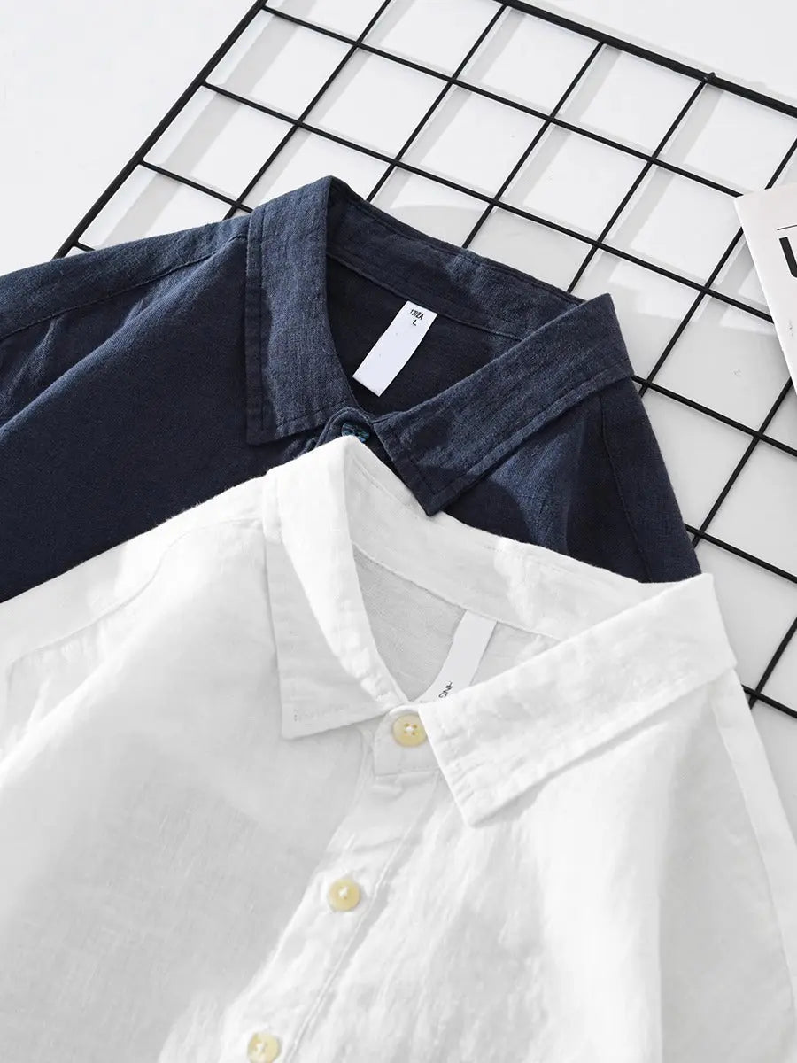 Men's long sleeve popover shirt with collar, button placket and chest pocket