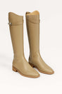 Women's knee-high boots with buckle strap, side zip and low block heel