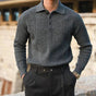 Men's textured polo sweater with long sleeves and button placket