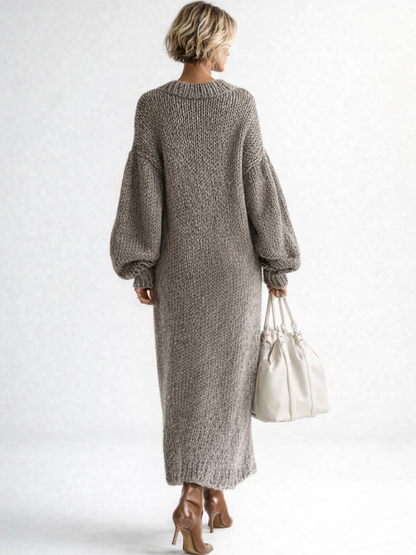 Women's oversized knit maxi sweater dress with crew neck and long sleeves
